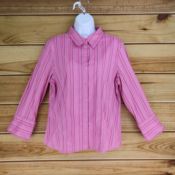 Rafaella Tops - Rafaella Button Up Shirt Womens Sz‎ 16 Pink Striped Cotton Long Sleeves Collared